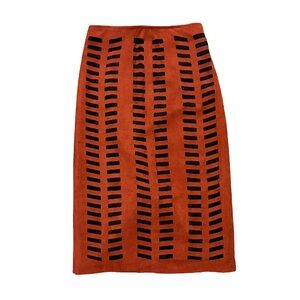 Burnt Orange and Black Patterned Pencil Skirt